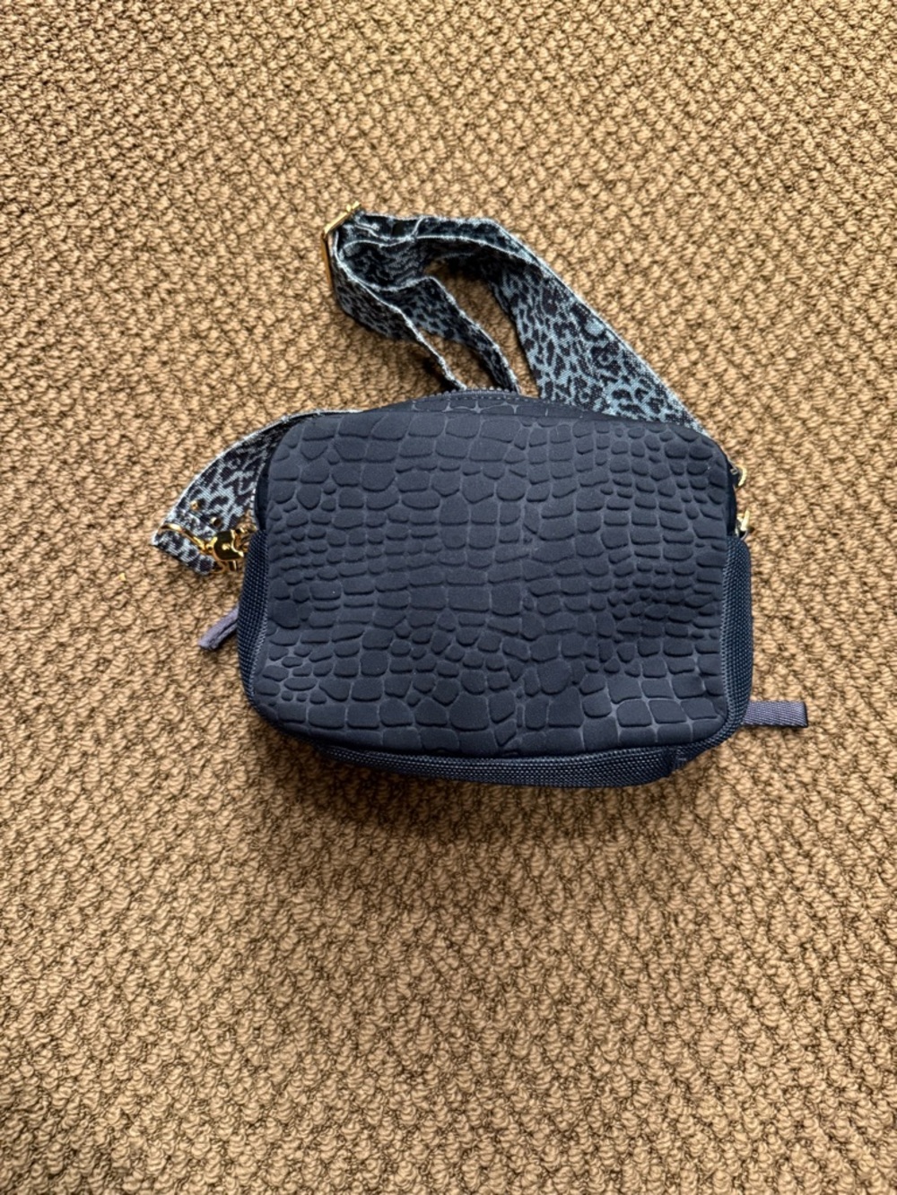 Stella & Dot Black Crossbody Bag with Patterned Strap